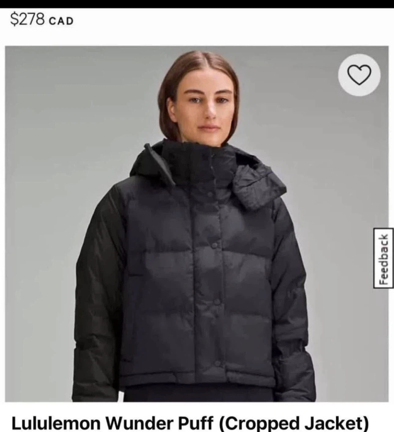 Lululemon Wunder Puff Cropped Jacket Black Size 10