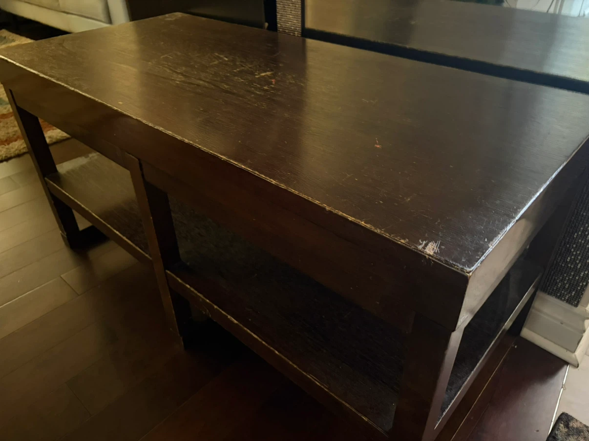 Dark Wood Coffee Table with Shelves - photo 3