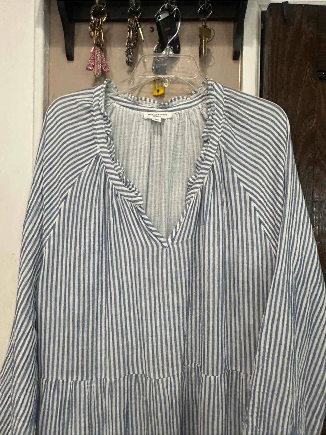 Beach Lunch Lounge Blue Striped Tiered Dress - photo 2