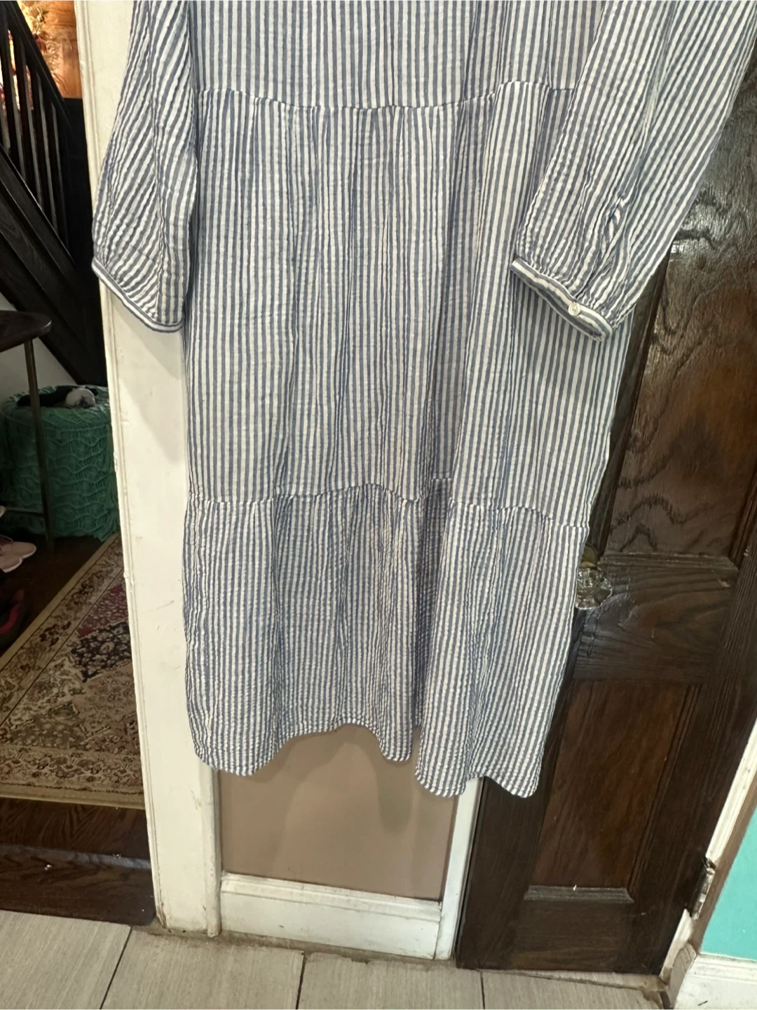 Beach Lunch Lounge Blue Striped Tiered Dress - photo 5