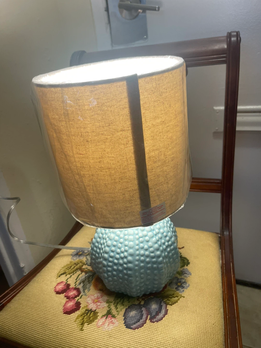 Light Blue Textured Base Table Lamp with Fabric Shade - photo 2