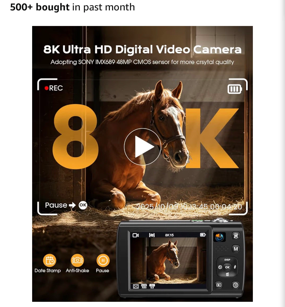 8K Digital Video Camera, 88MP, Wifi, 16x Zoom, Black - photo 2