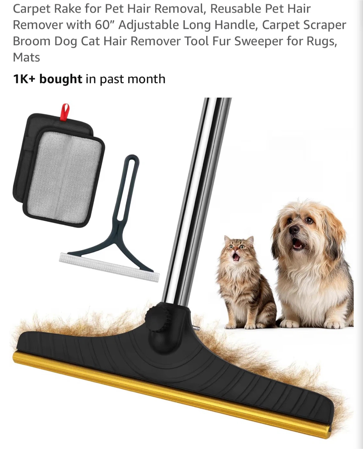 Pet Hair Remover Broom with 60" Adjustable Handle