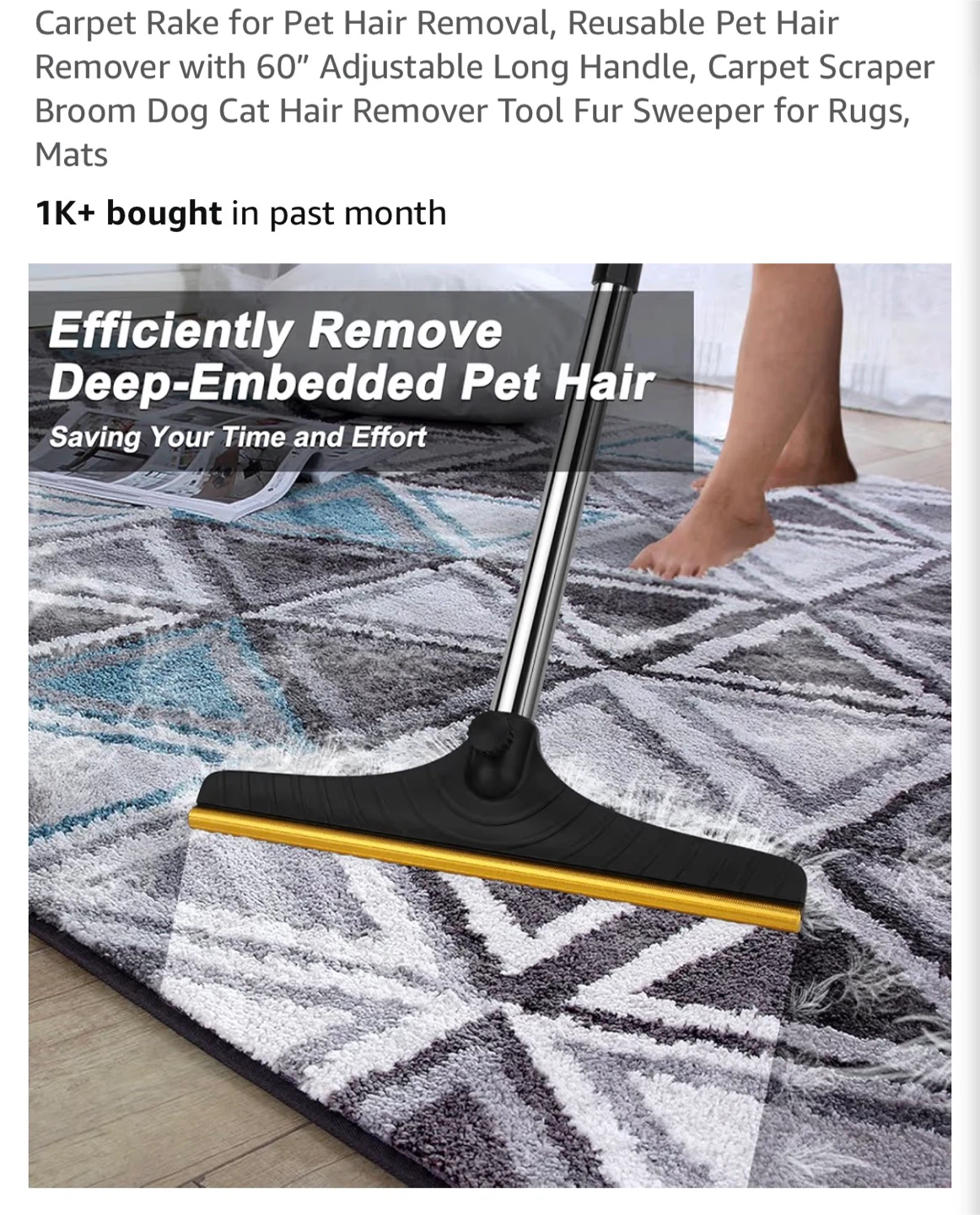 Pet Hair Remover Broom with 60" Adjustable Handle - photo 4