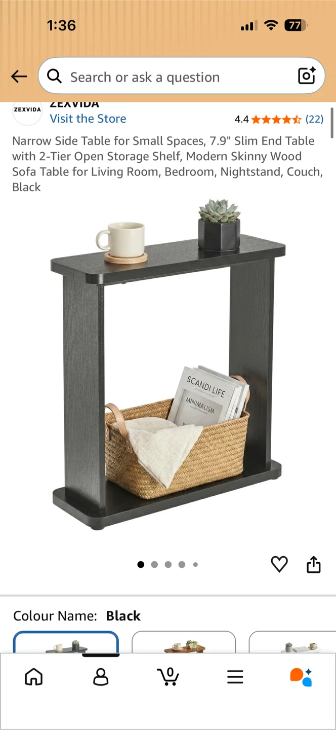 ZEXVIDA Narrow Side Table - Black