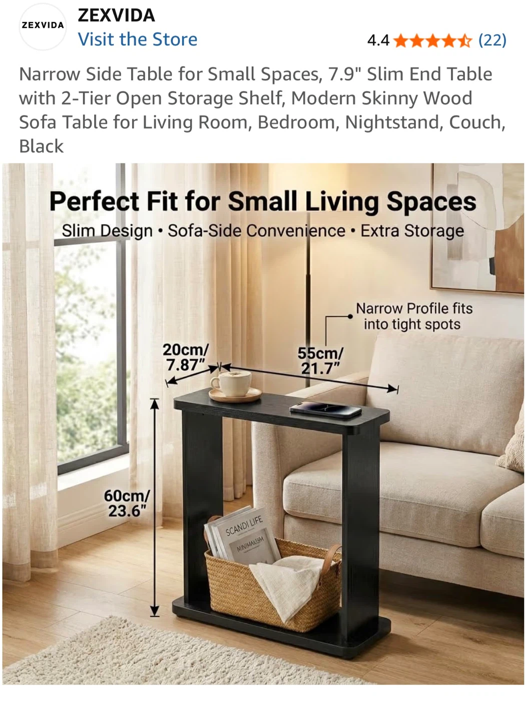 ZEXVIDA Narrow Side Table - Black - photo 3