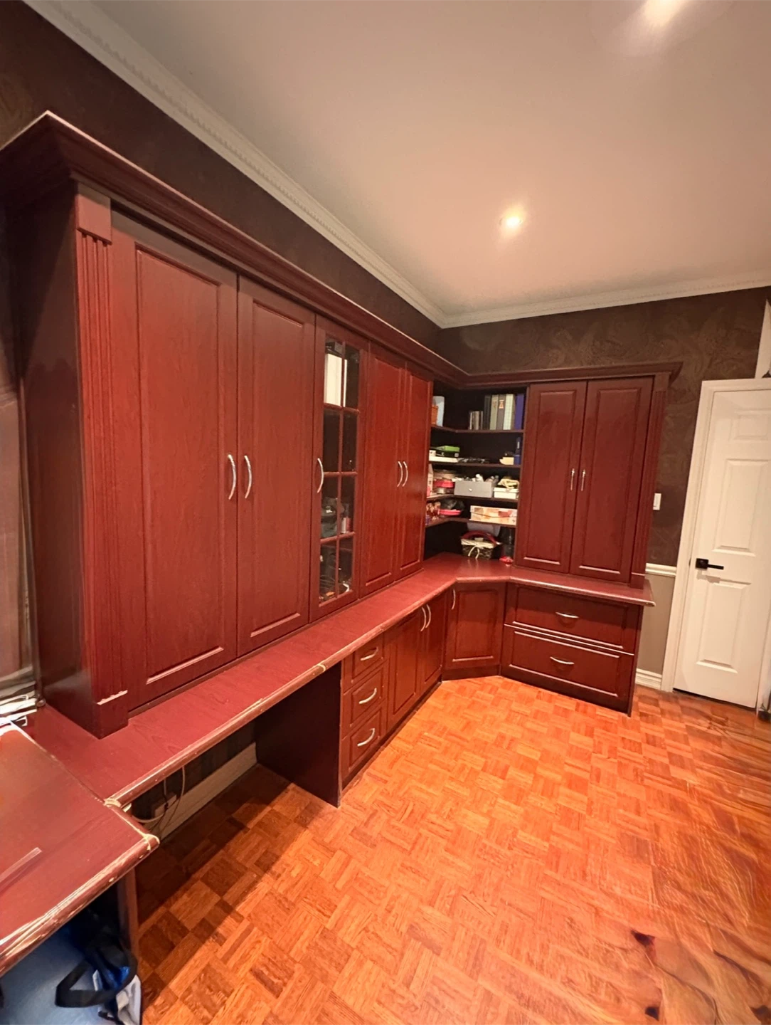 Cherry Wood Office Set with Upper and Lower Storage