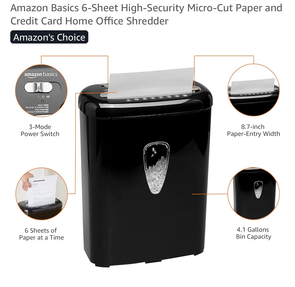 Amazon Basics 6-Sheet Micro-Cut Shredder - photo 2