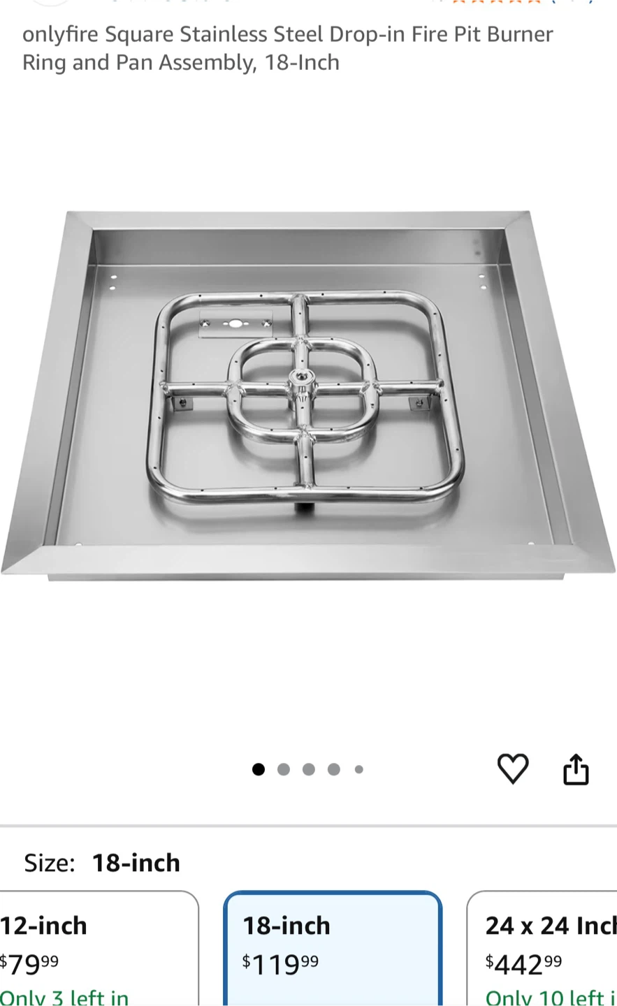 Square Stainless Steel Drop-in Fire Pit Burner Ring and Pan