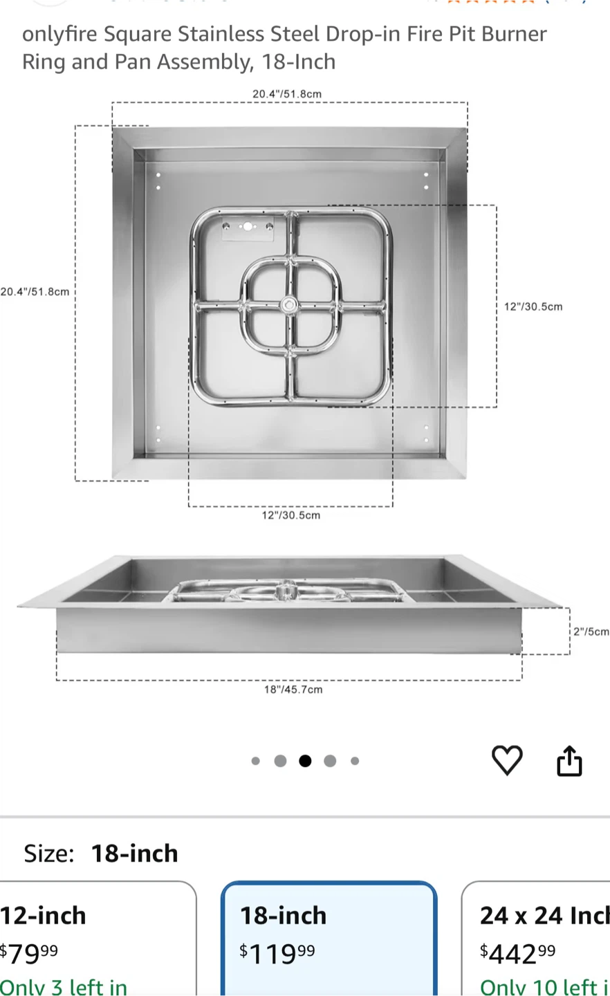 Square Stainless Steel Drop-in Fire Pit Burner Ring and Pan - photo 2