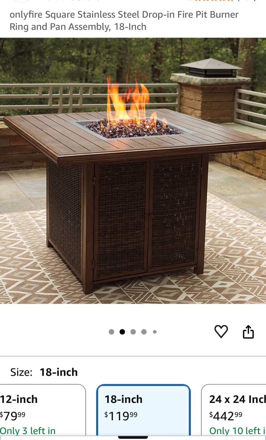 Square Stainless Steel Drop-in Fire Pit Burner Ring and Pan - photo 3