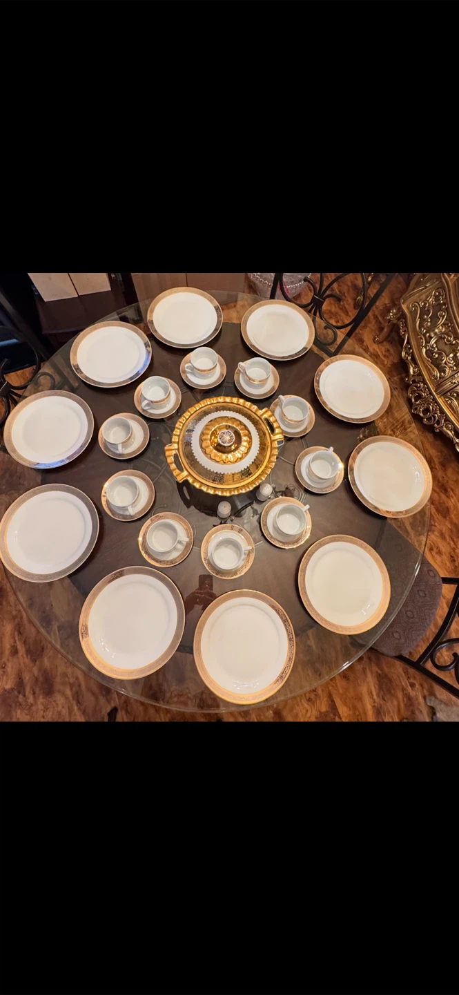 White and Gold Dinnerware Set with Tureen