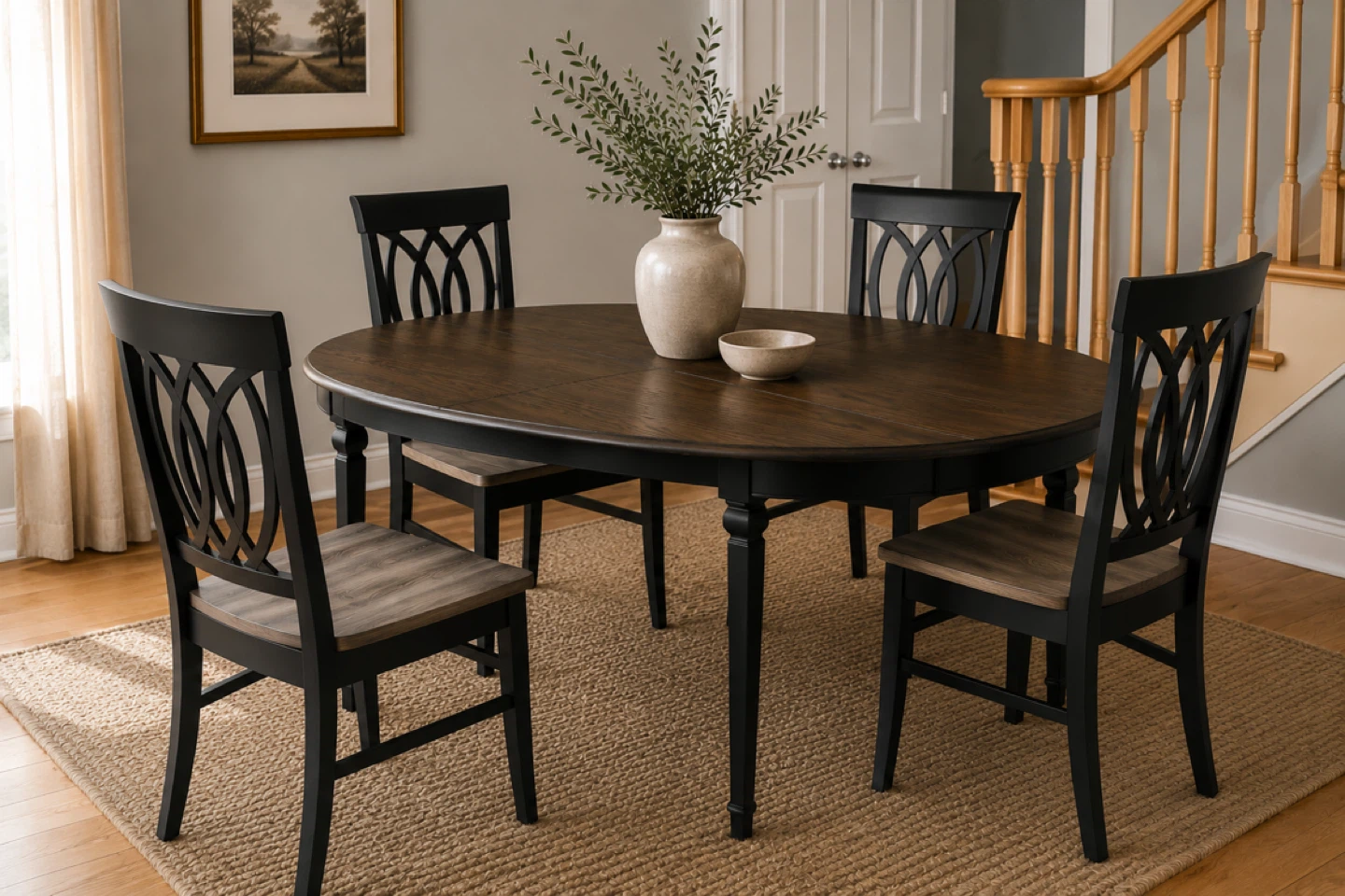 ✨ Solid Wood Gibbard Oval Dining Set | Table & 4 Pier 1 Chairs