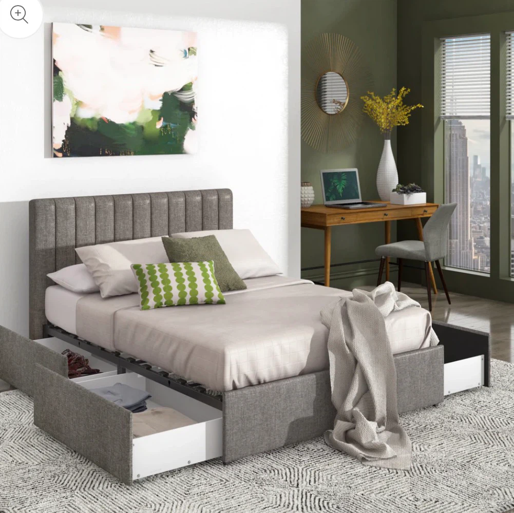 New Full Size Gray Upholstered Storage Platform Bed
