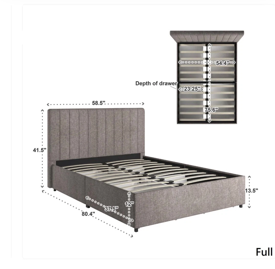 New Full Size Gray Upholstered Storage Platform Bed - photo 4