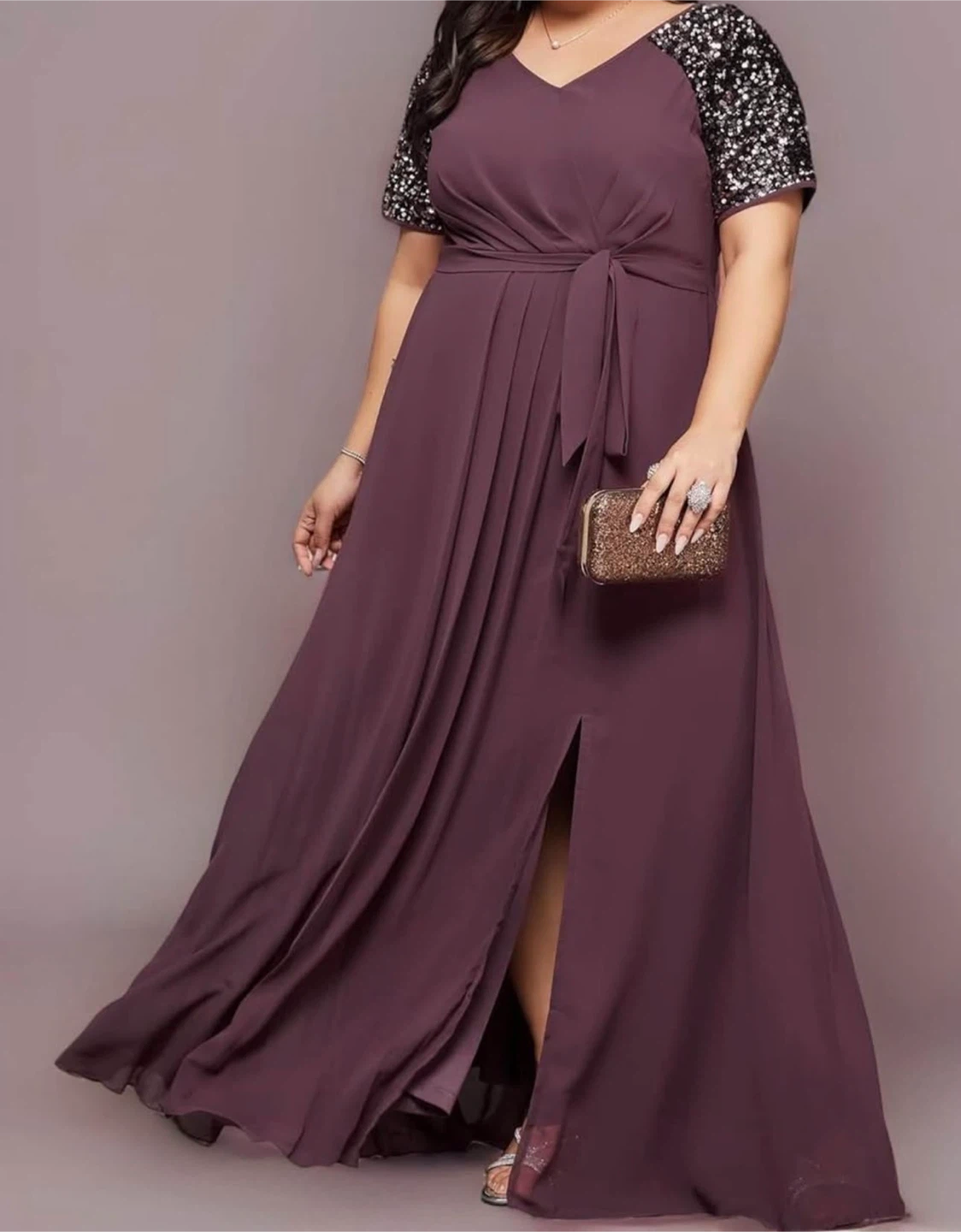Purple sequin sleeve maxi dress