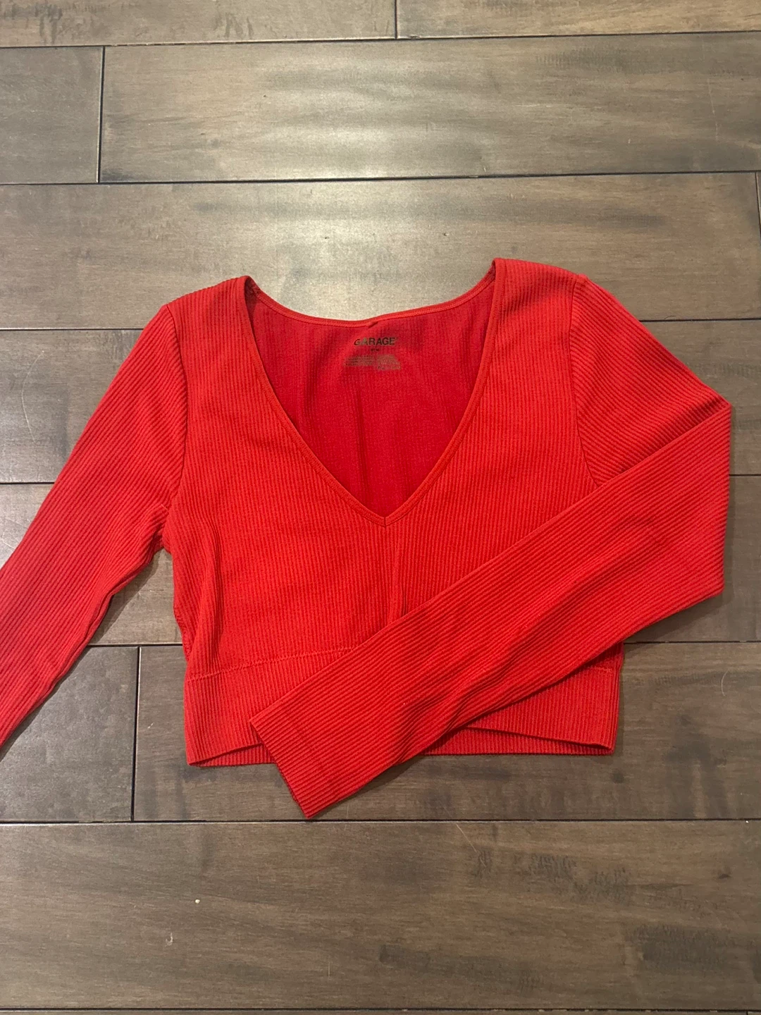 Red Garage Ribbed V-Neck Crop Top
