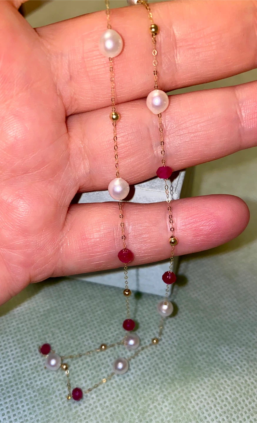 18K Gold Necklace with Pearls and Rubies - photo 2