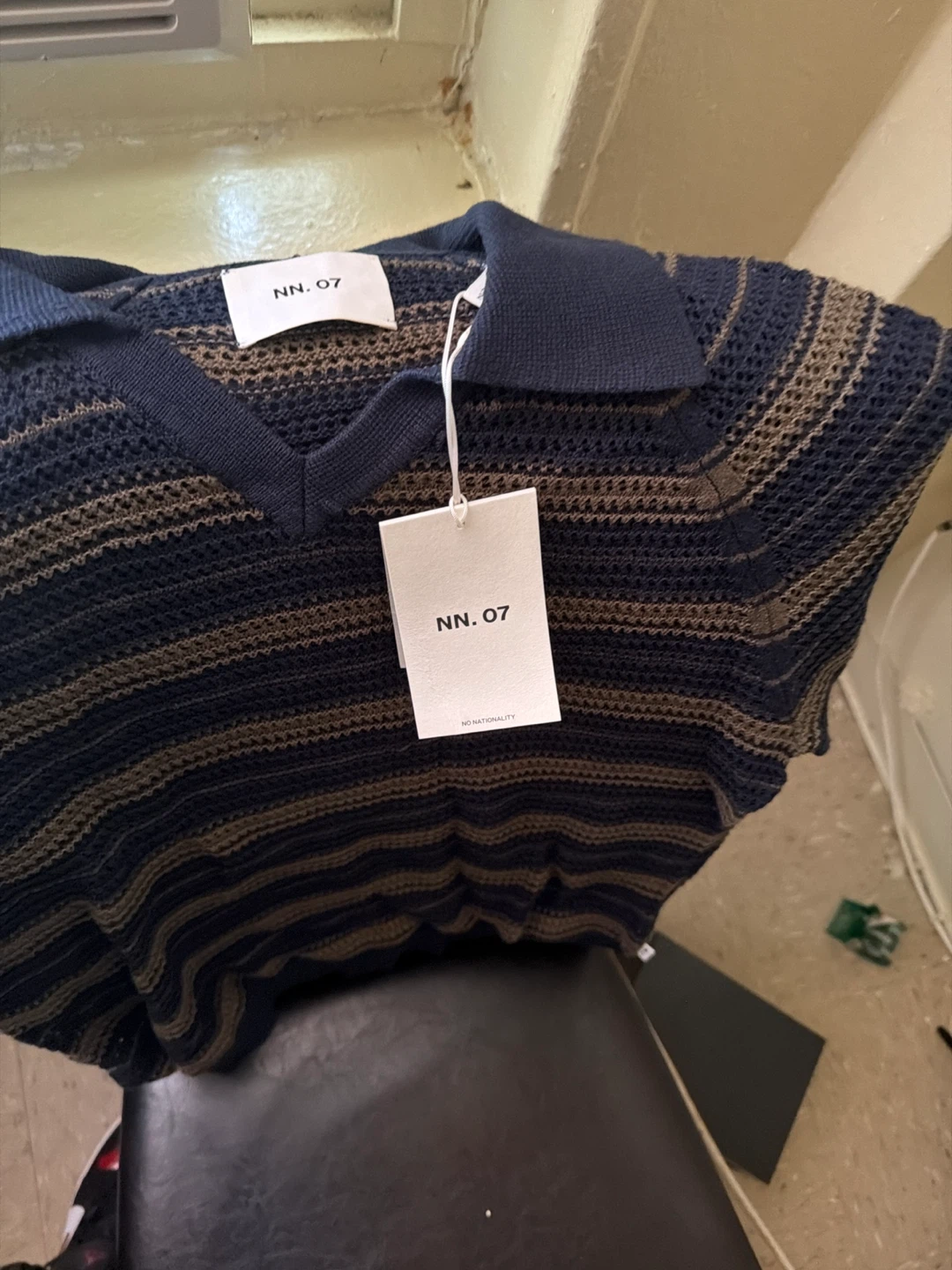 NN.07 Striped Knit Polo Shirt