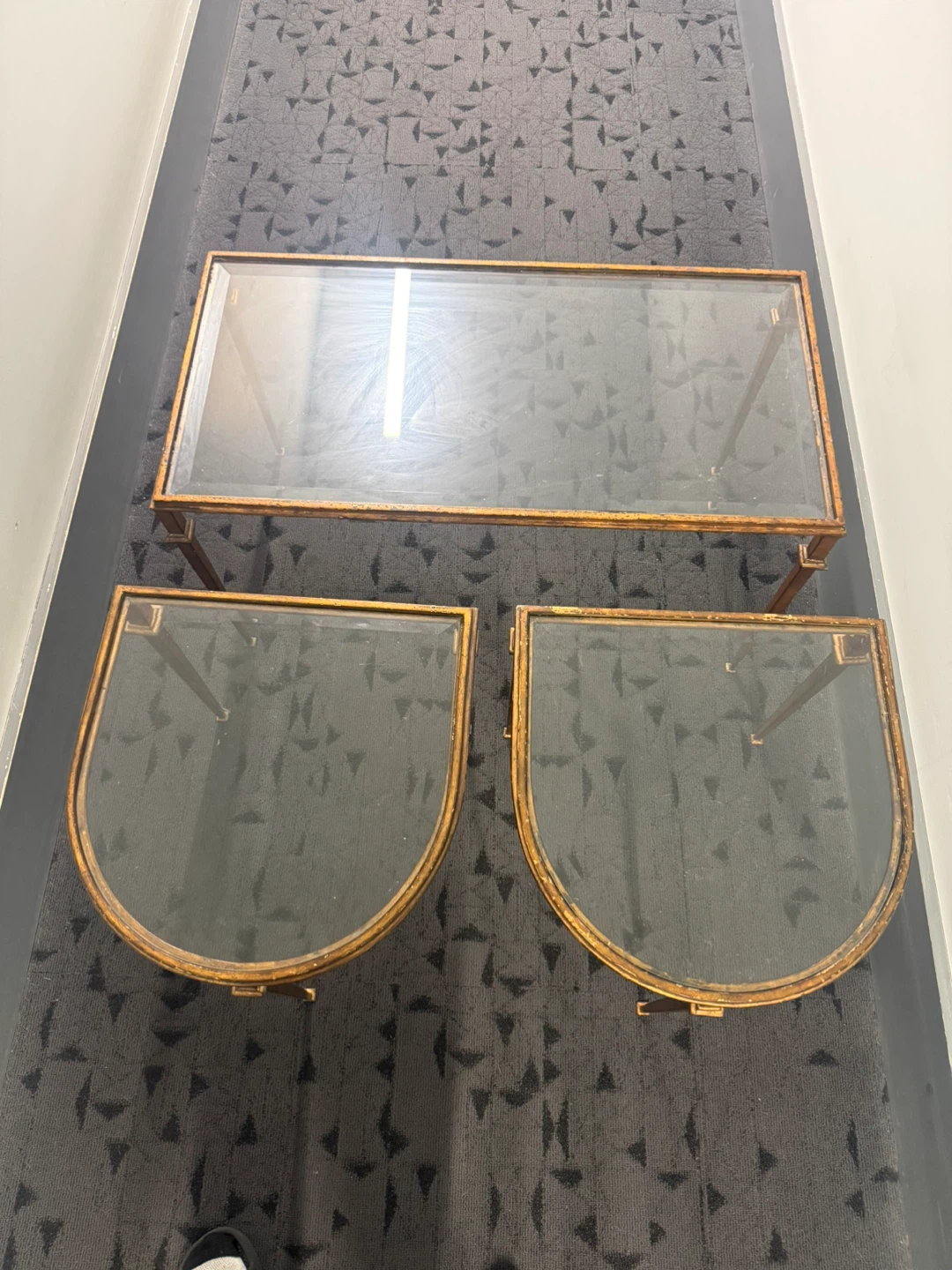 Vintage 3-Piece Glass Coffee Table & End Table Set - photo 3