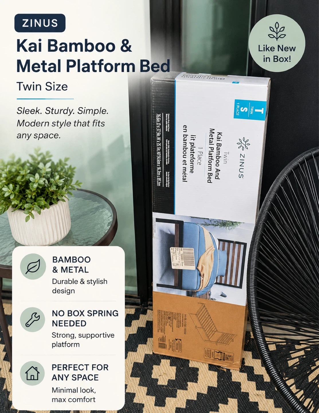 Zinus Kai Bamboo & Metal Platform Bed - Twin