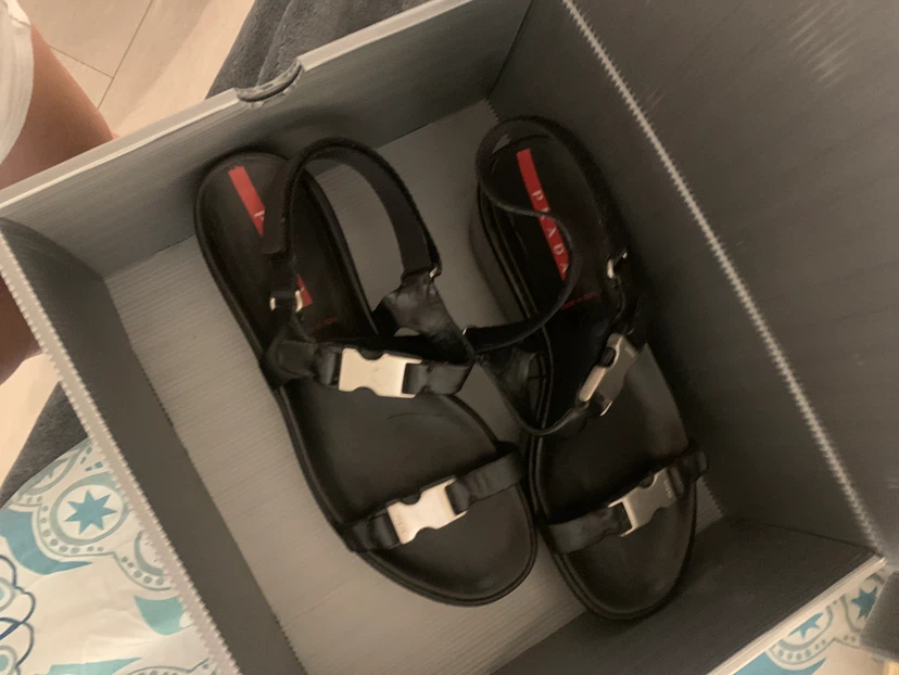 Prada Black Wedge Sandals