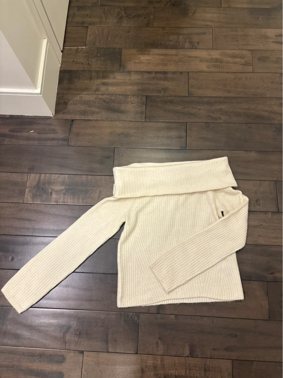 Cream Off-the-Shoulder Fold Over Ribbed Sweater