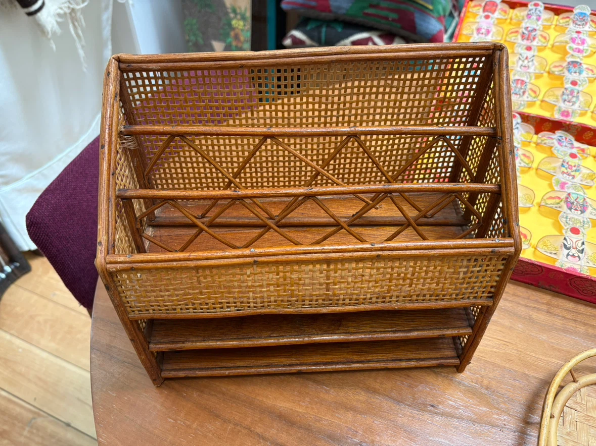 Vintage Rattan Desk Organizer and Peking Opera Mask Set - photo 4