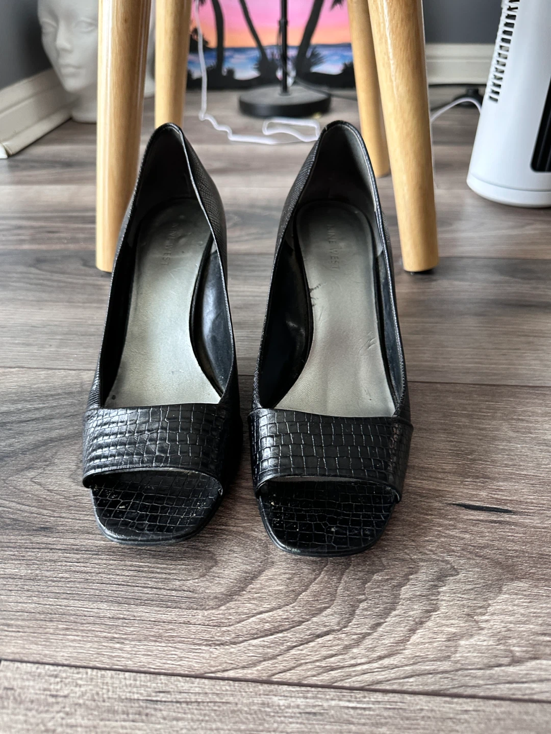 Nine West Black Peep-Toe Heels