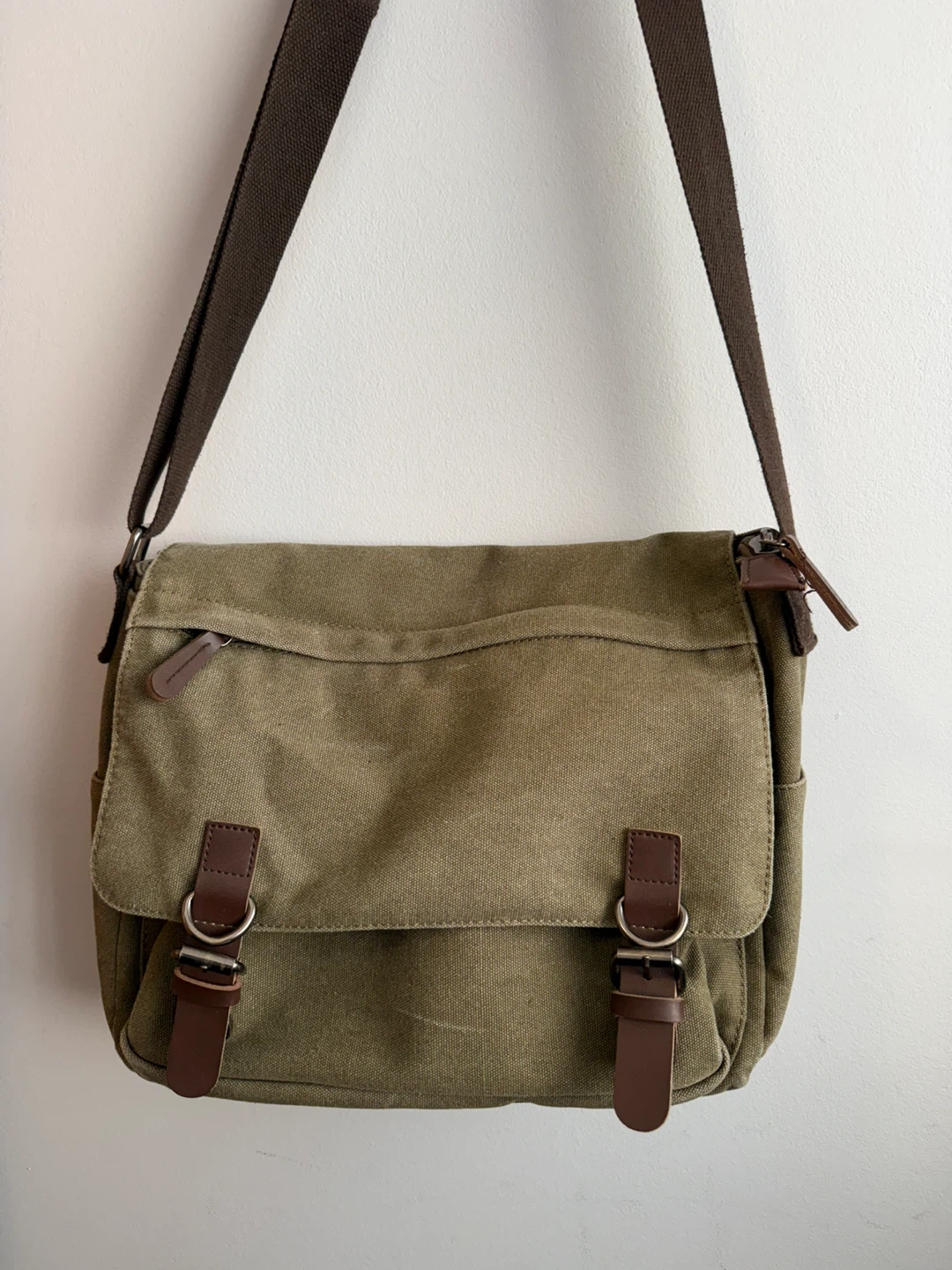 Khaki Canvas Messenger Bag