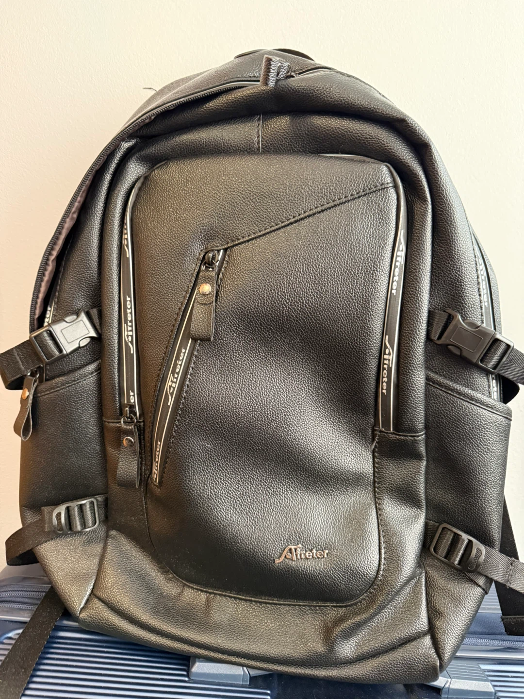 Black Faux Leather Backpack with USB Port