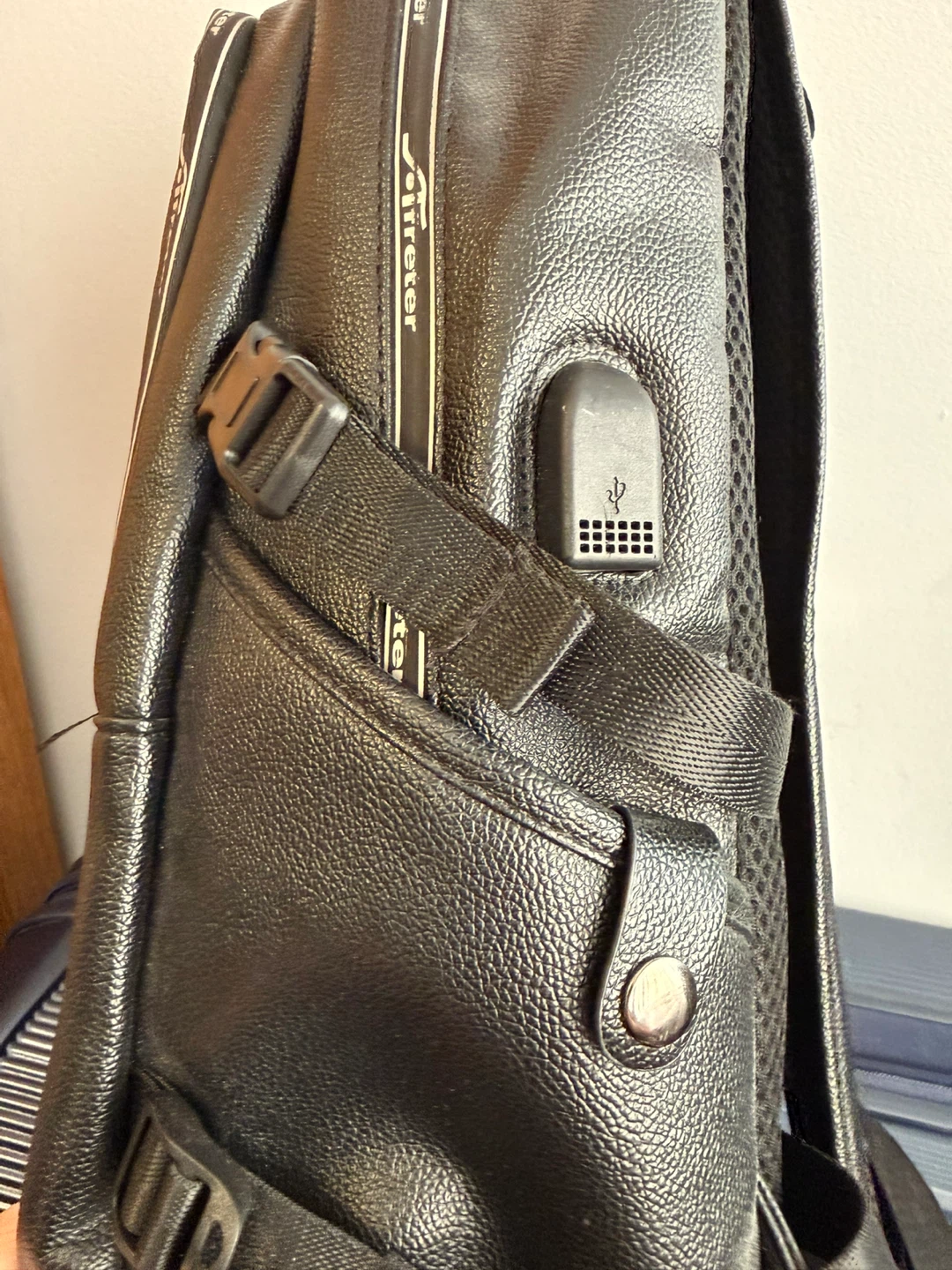Black Faux Leather Backpack with USB Port - photo 5