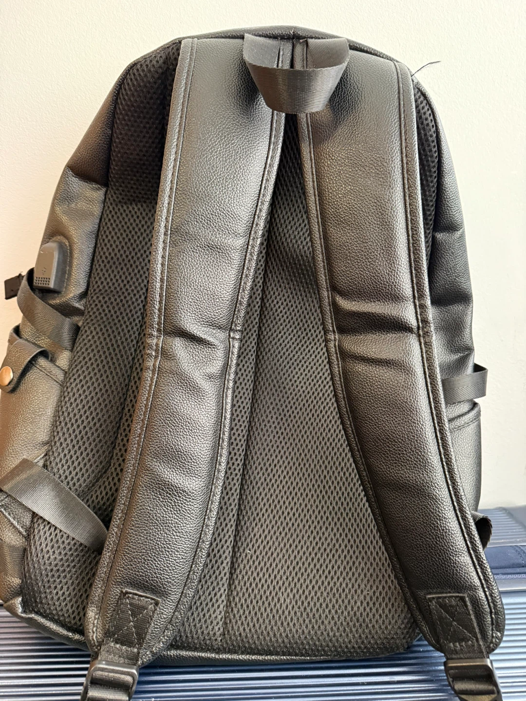 Black Faux Leather Backpack with USB Port - photo 2