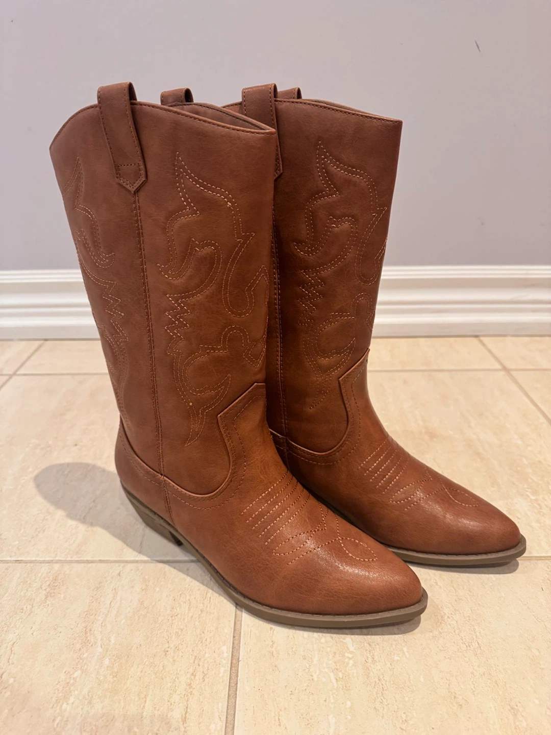 Brown Faux Leather Cowboy Boots - photo 2