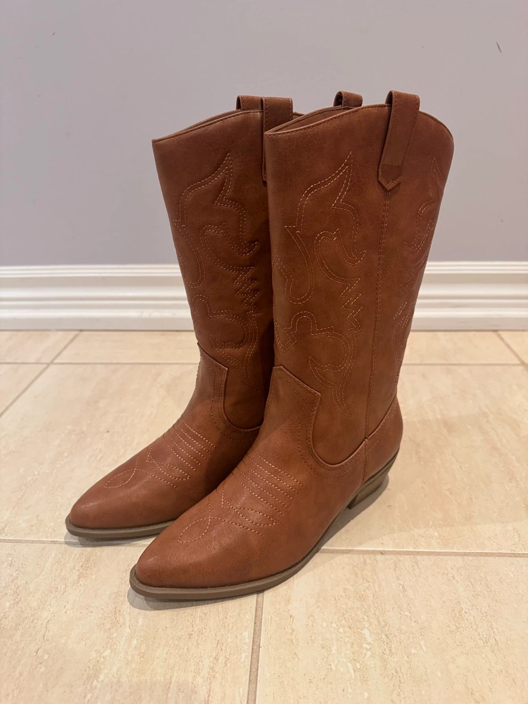 Brown Faux Leather Cowboy Boots - photo 3