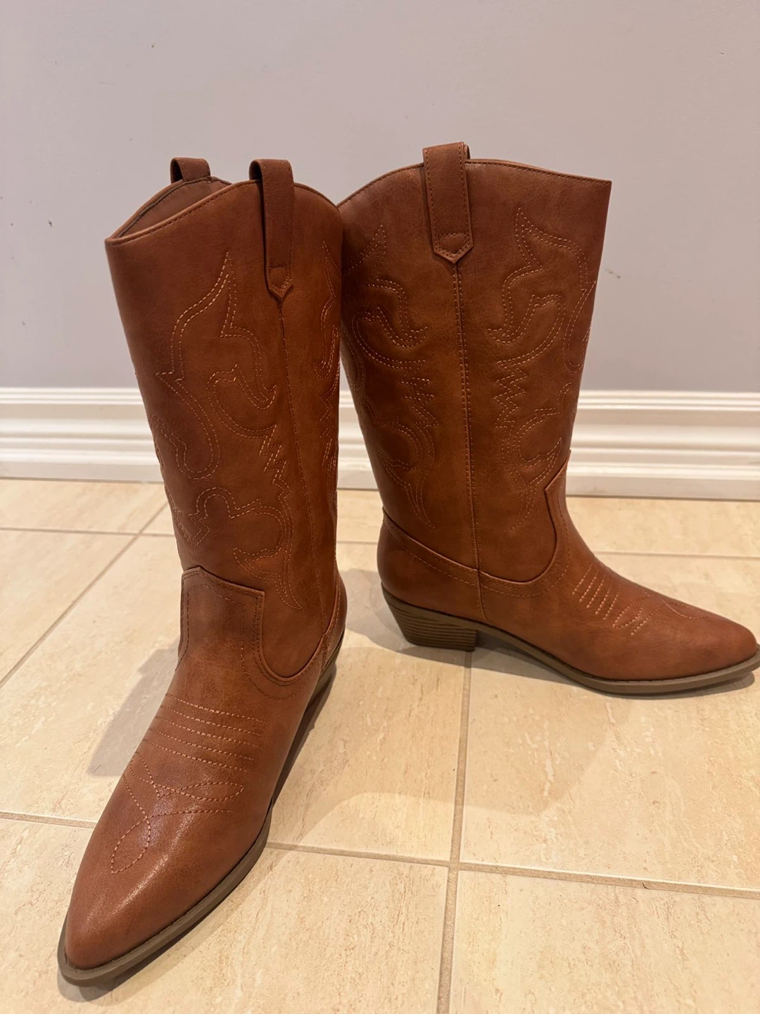 Brown Faux Leather Cowboy Boots - photo 4