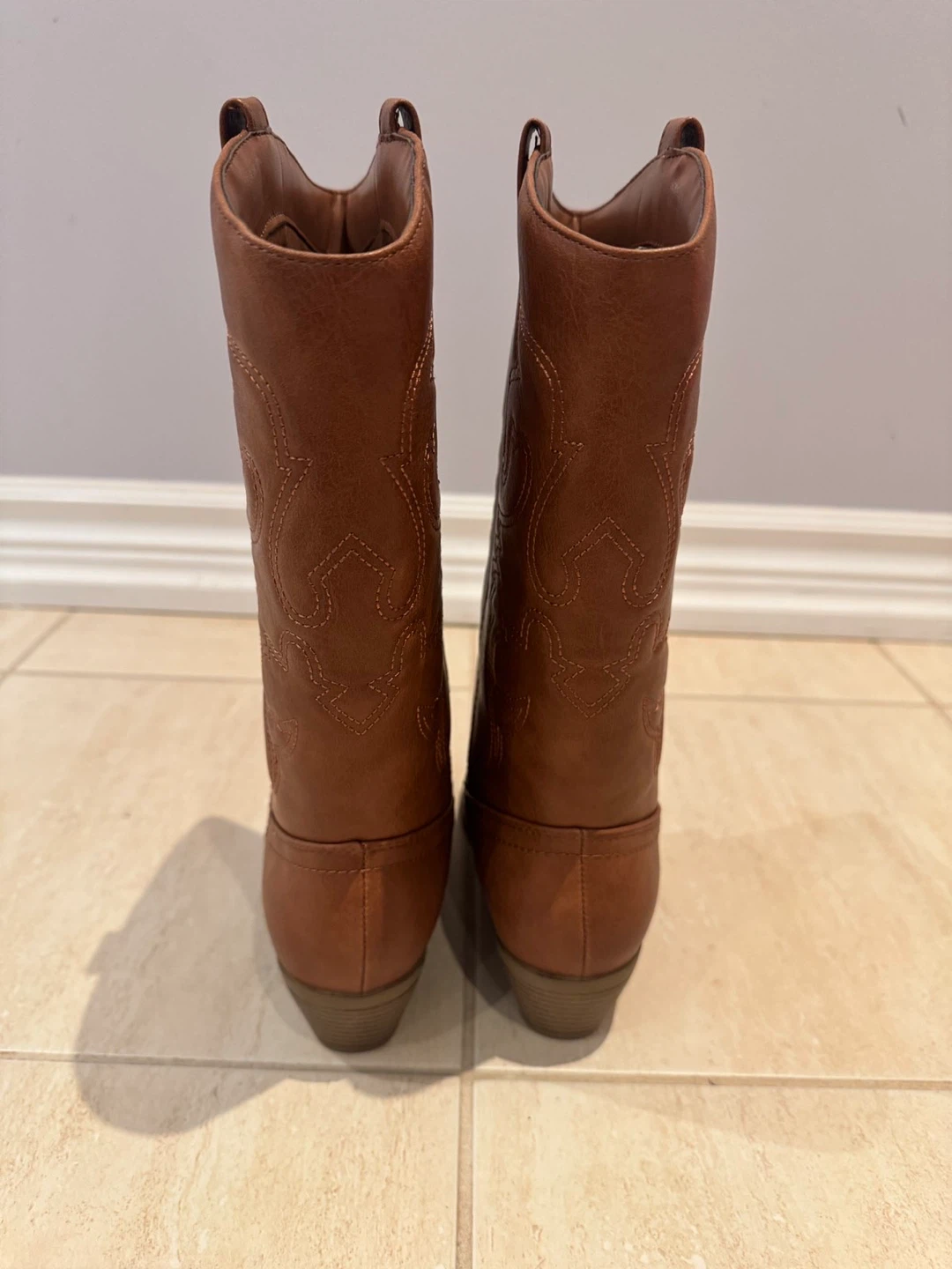 Brown Faux Leather Cowboy Boots - photo 5