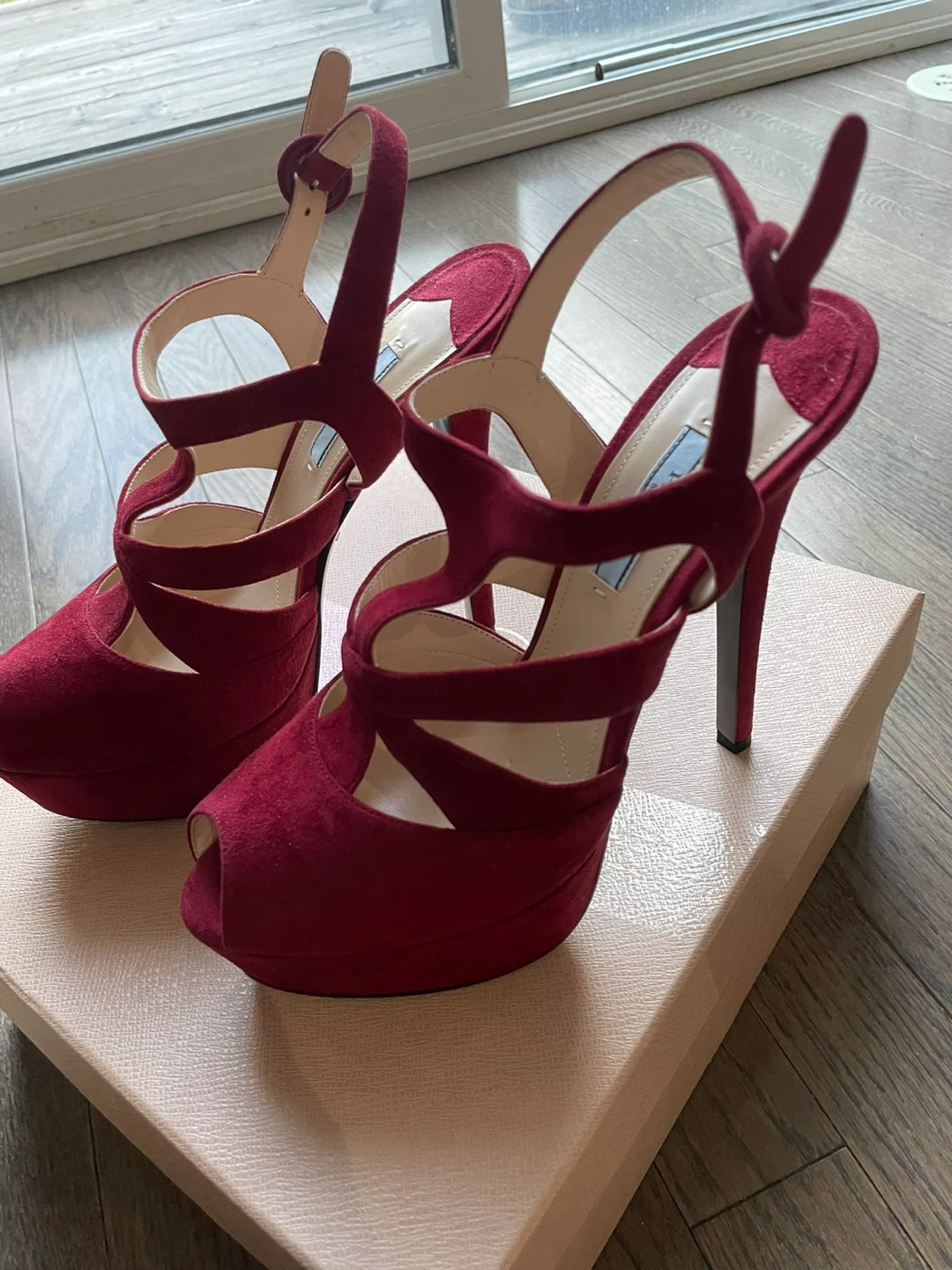 Prada Suede Platform Heels - Red Size 39