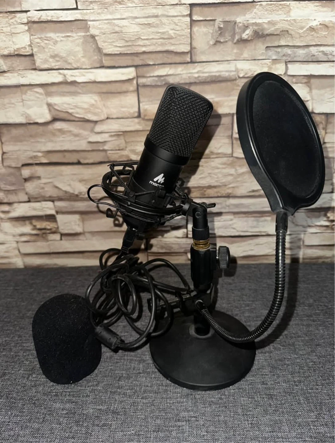 Microphone avec filtre anti-pop et support