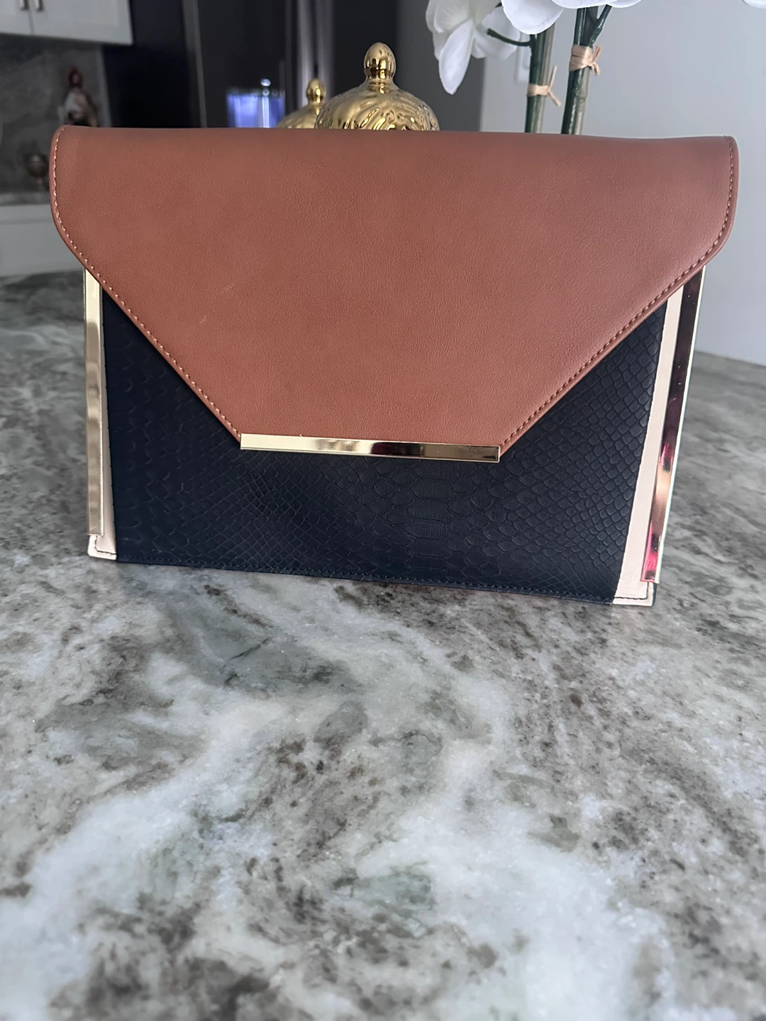 ALDO Brown & Black Clutch with Gold Trim