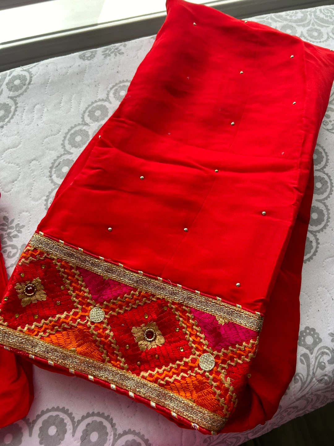 Red Embroidered Punjabi Suit - photo 2