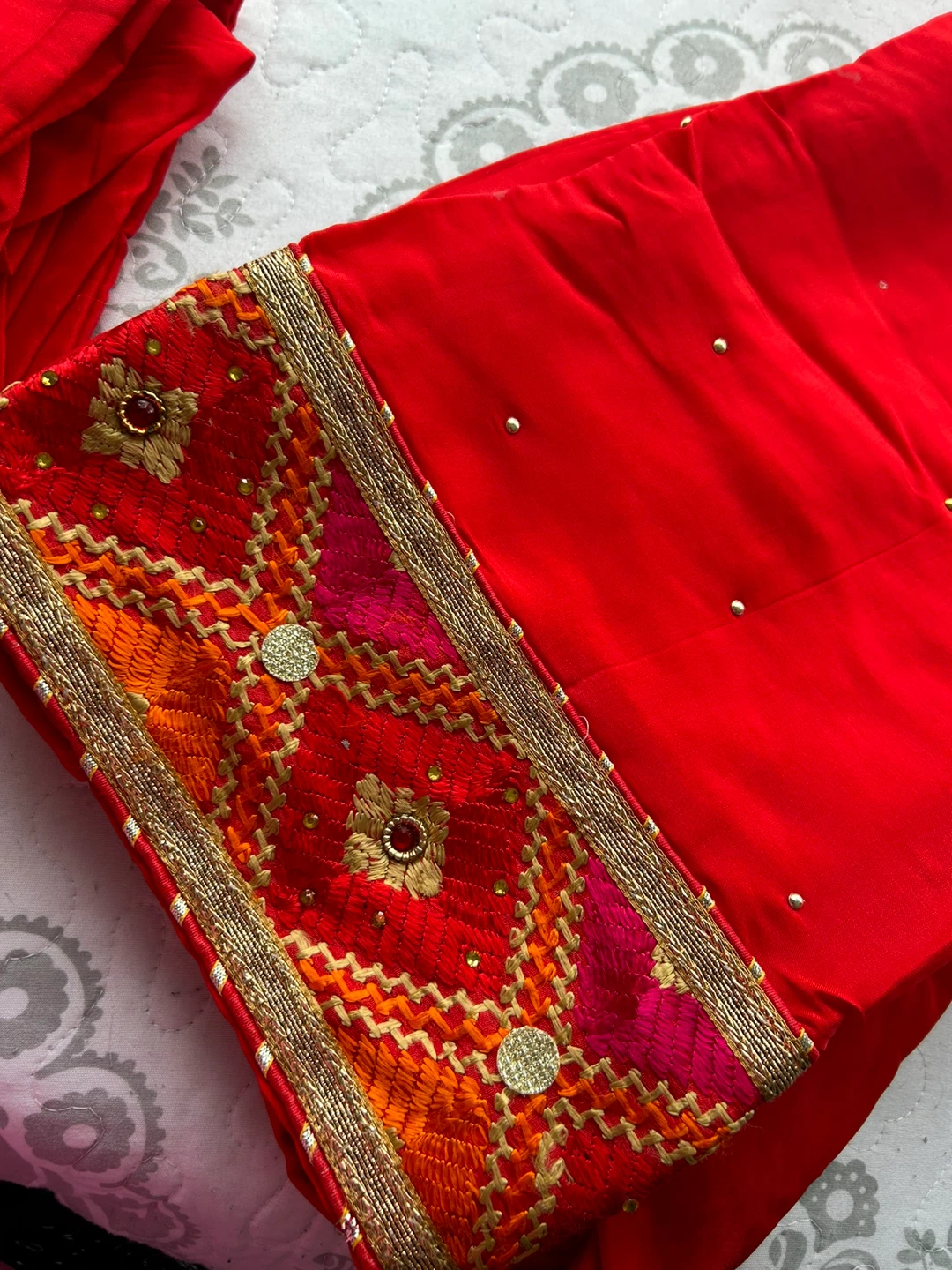 Red Embroidered Punjabi Suit - photo 3