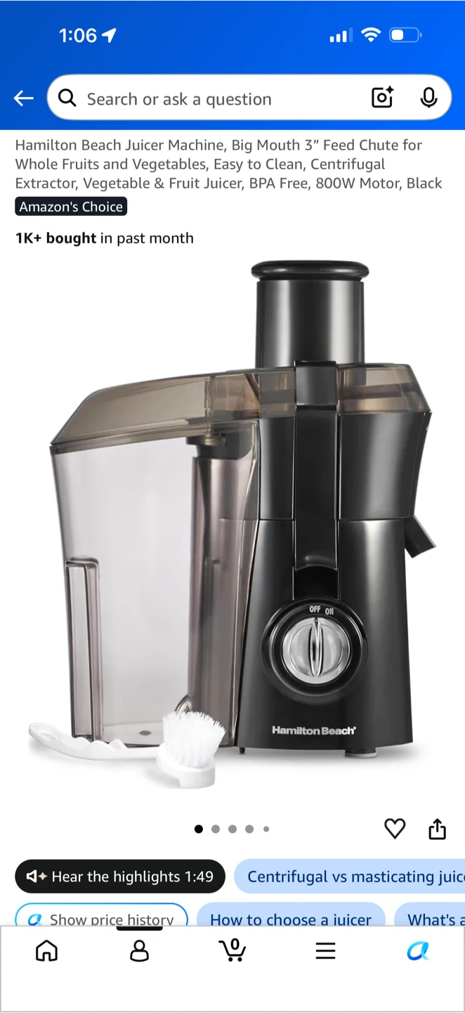 Hamilton Beach Juicer Machine - 800W, Black
