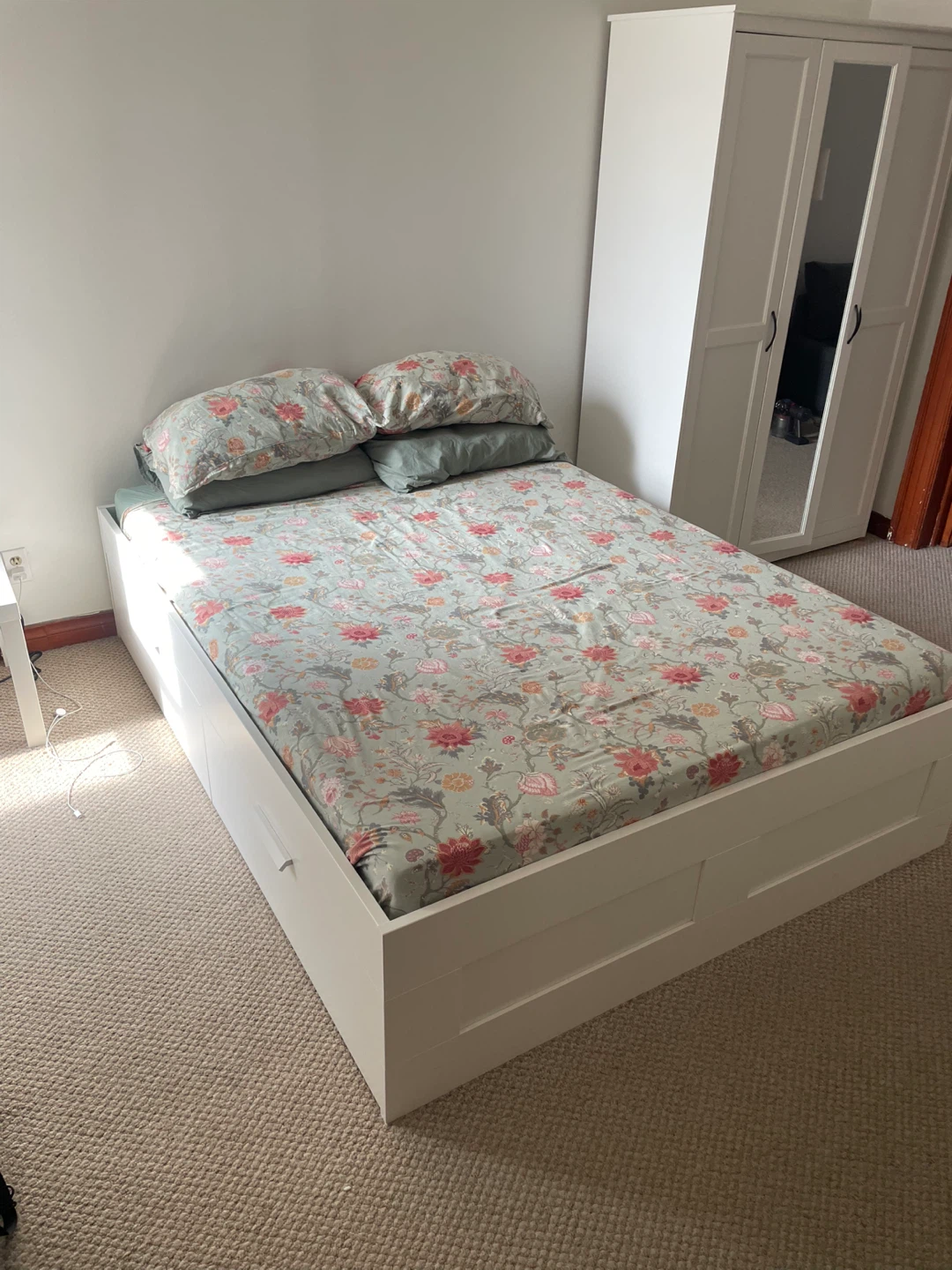 IKEA BRIMNES Queen White Bed Frame with Storage Drawers