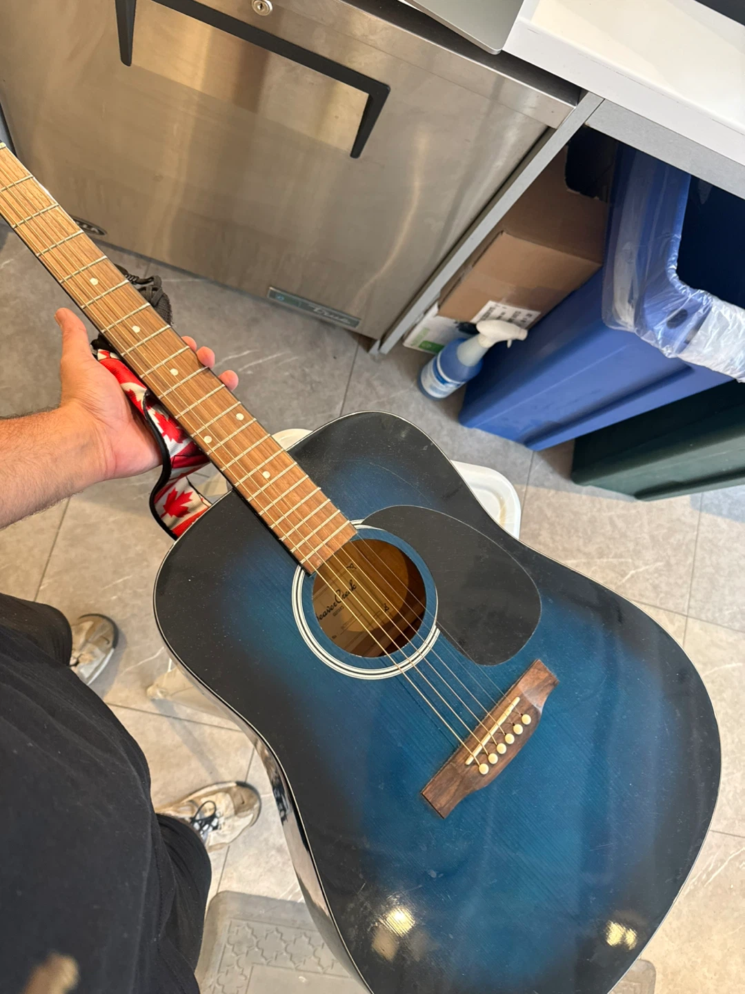 Blue Acoustic Guitar with Strap - photo 2
