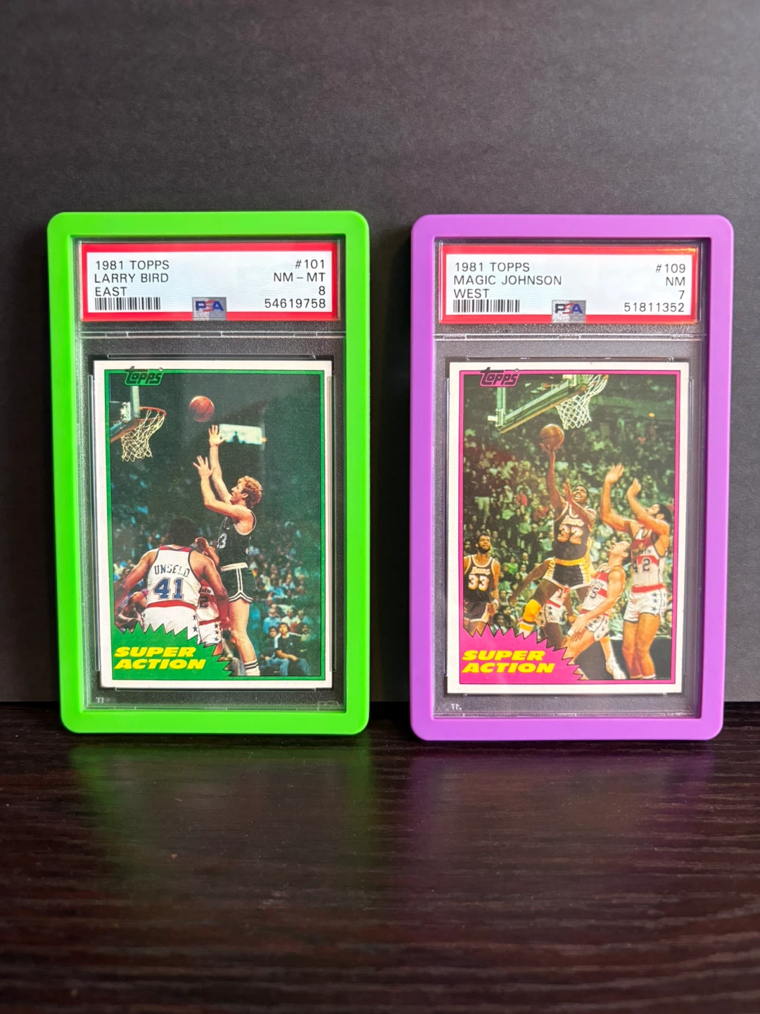 1981 Topps Larry Bird & Magic Johnson PSA 7, 8