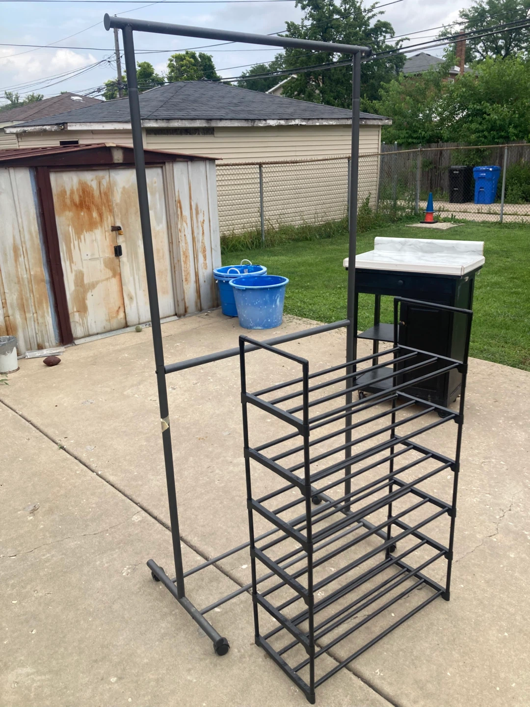 Black Metal Garment Rack with Shoe Shelf