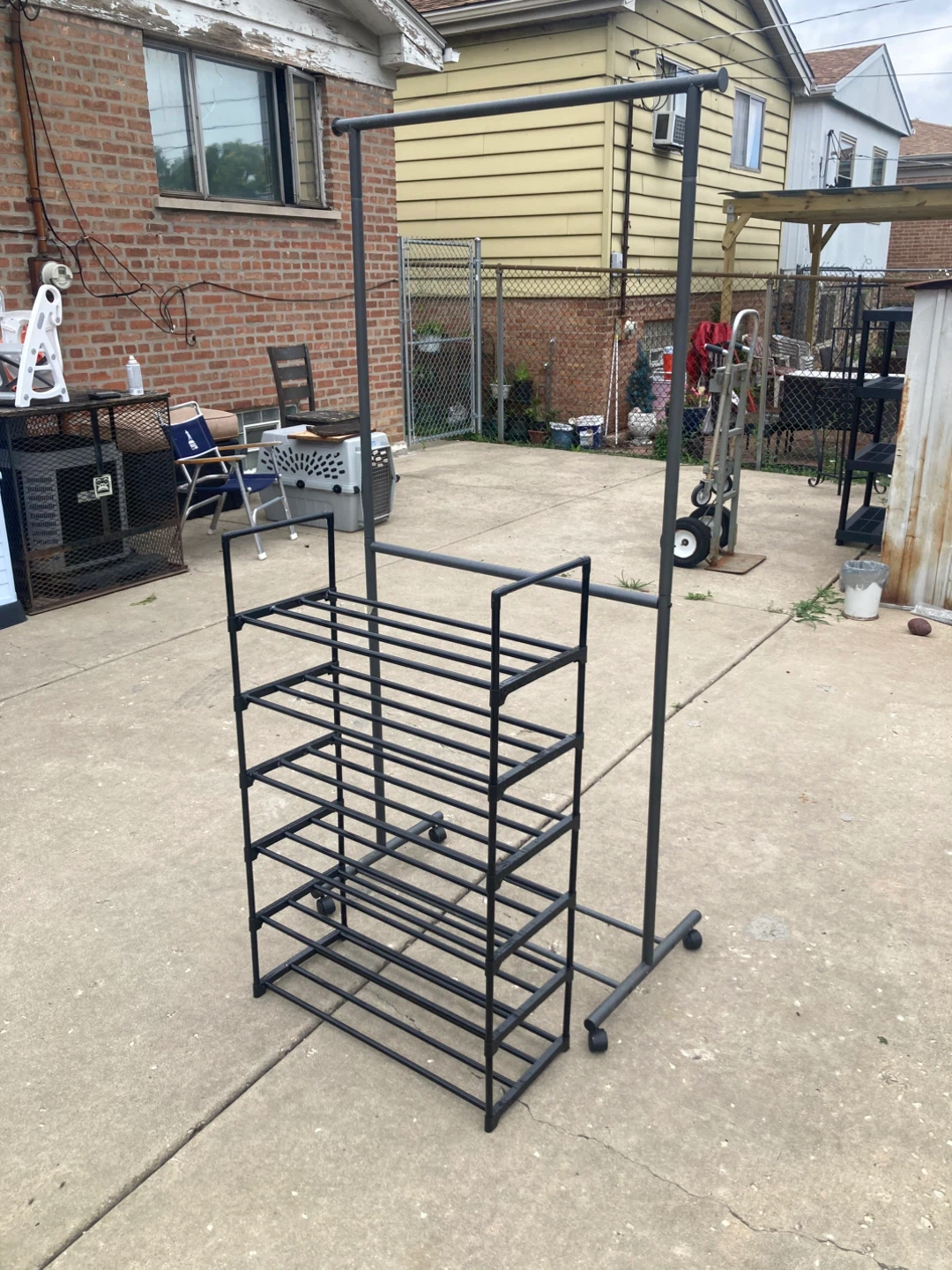 Black Metal Garment Rack with Shoe Shelf - photo 2