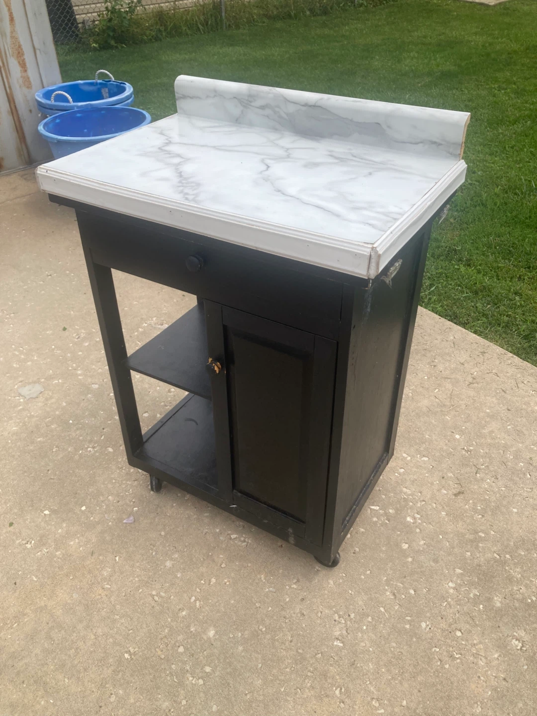 Black Kitchen Cart with Marble Top