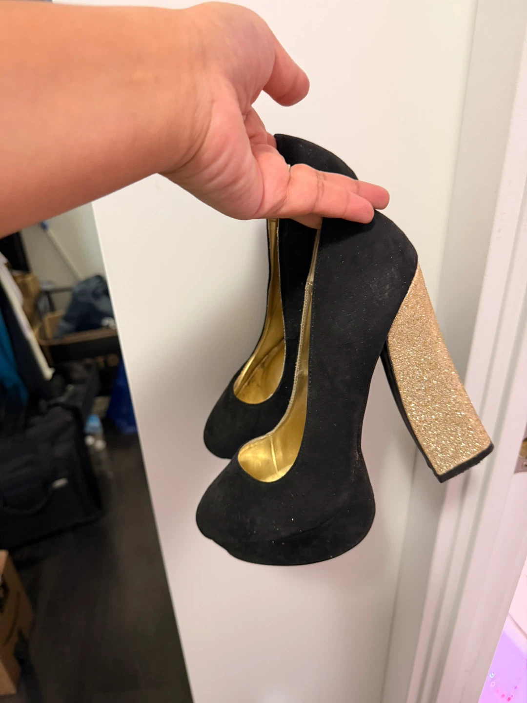 Forever 21 Black Suede Glitter Block Heels
